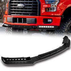 For 2015-2017 Ford F-150 Black Front Bumper Lip LED Sequential Running Lights -(2-PU-101-LED