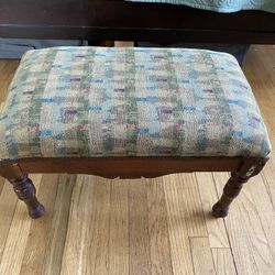 Vintage 14” Tall Footstool MCM Small Upholstered With Wooden Legs