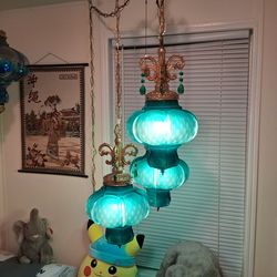 Three tier vintage ornate satin teal swag