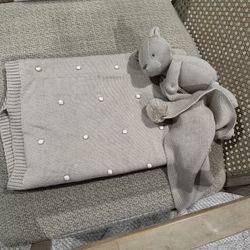 Pottery Barn Cotton Blanket and Bear