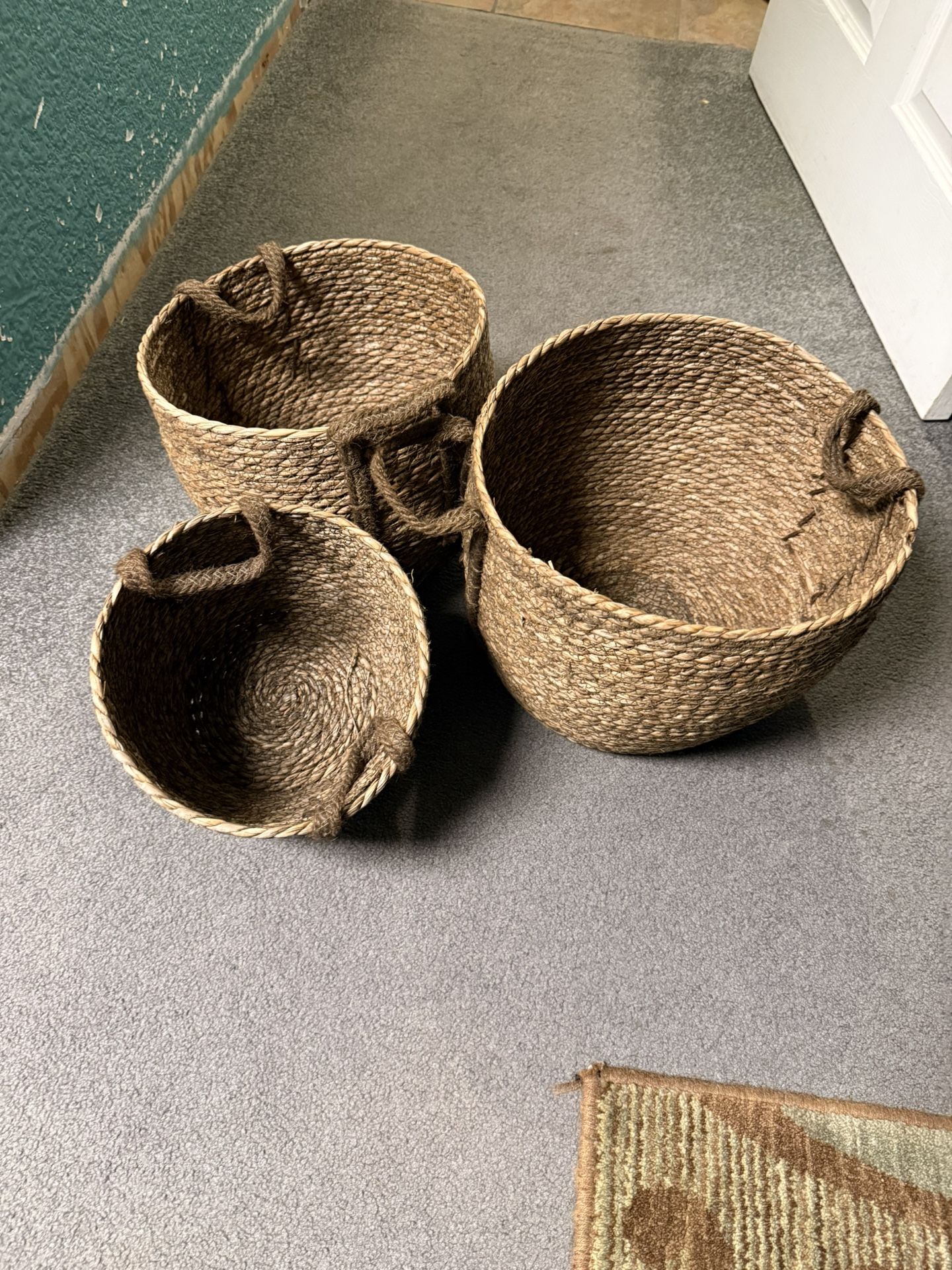 3x Brown Woven Baskets