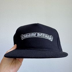 Chrome Hearts Embroidered Scroll Logo Baseball Hat Black White