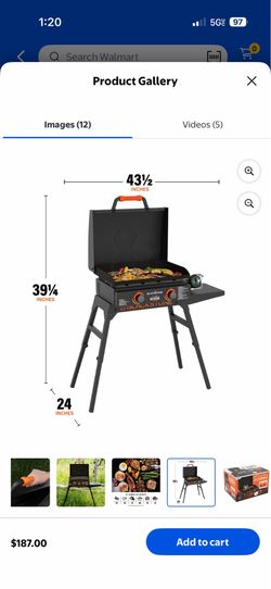 Blackstone Adventure Ready Outdoor Griddle, 2-Burner 22" Propane Flat Top Grill with Hood and Stand, Gray