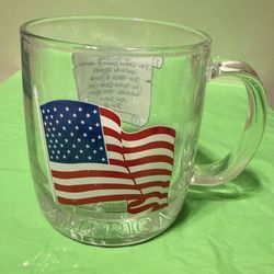 United States of America Clear Glass Mug Flag and Pledge of Allegiance 