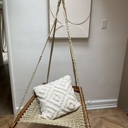 TWINOAKS Wood Macrame HANGING CHAIR Nylon Rope Outdoor Indoor 