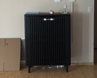 Black Shoe holder Cabinet with Ribbed Door
