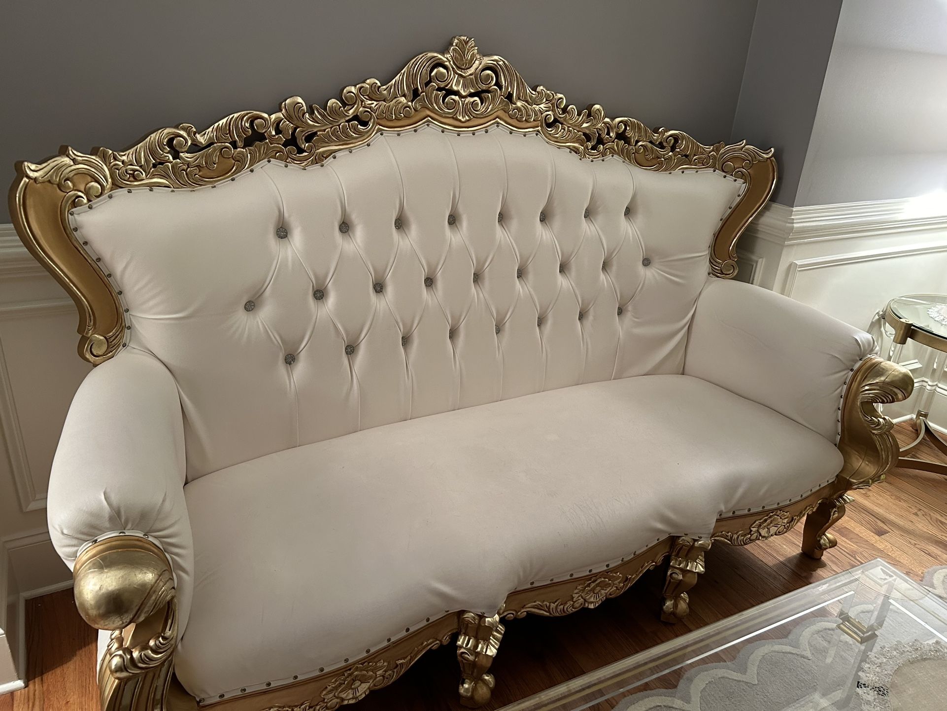 Lovely. French Style Couch Arm Chairs And Bench 