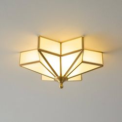 12” Gold Milk Star Glass Ceiling Light, Unique Art Deco Vintage Modern Flush Mount Light Fixture