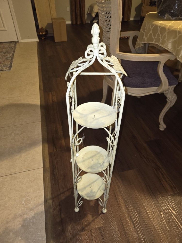 Vintage Shabby Chic Italian Regency Wrought Iron Metal Candle Holder