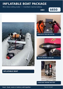 ZODIAC INFLATABLE BOAT + TROLLING MOTOR & BATTERY – $650 OBO 🚤