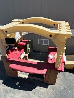 Outdoor kitchen and slide