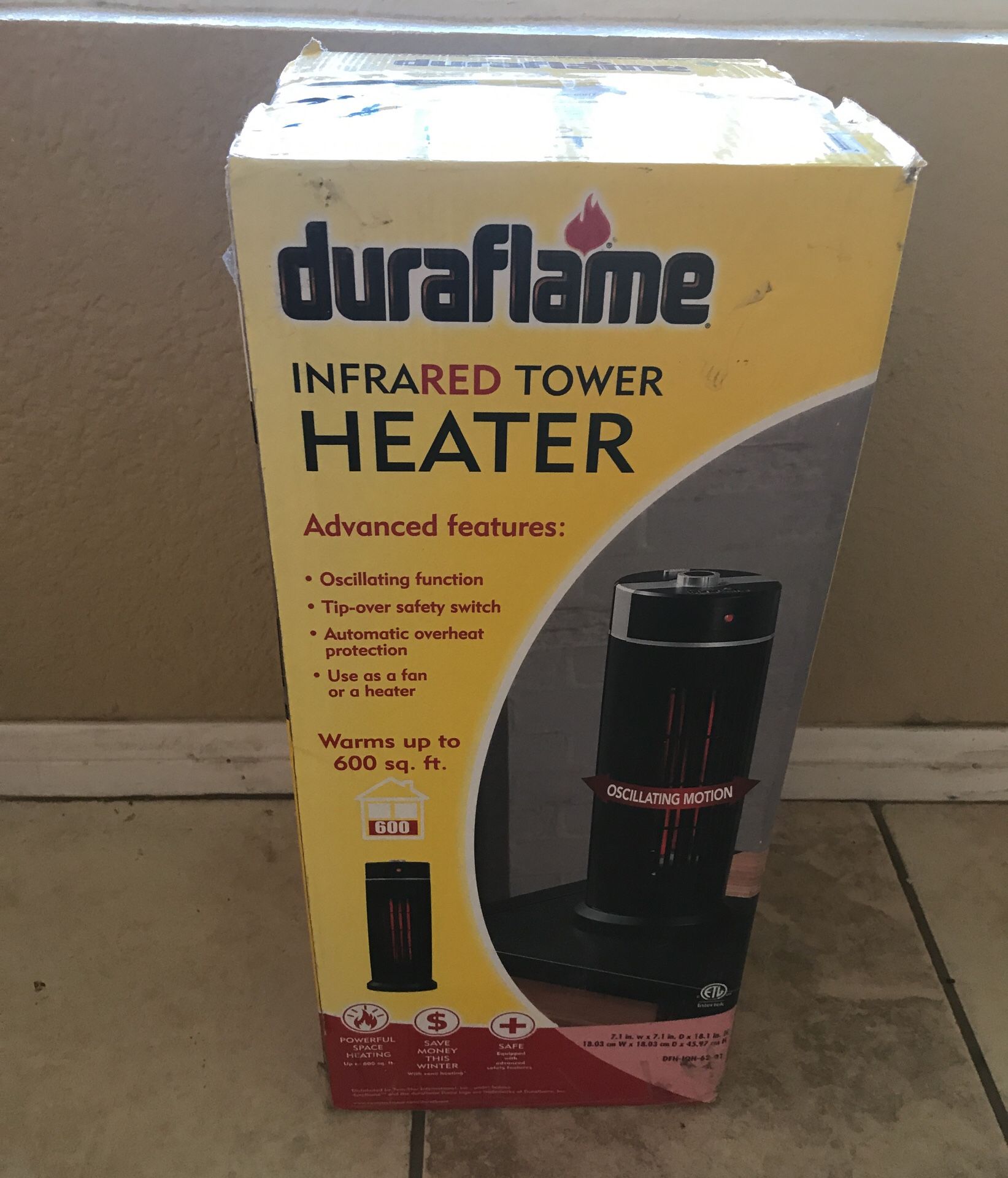 Duraflame Infrared Tower Heater Oscillating Msrp. $65. SALE $30