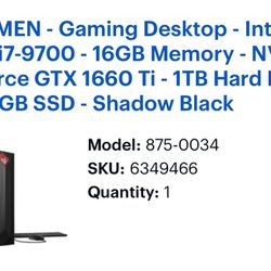 HP OMEN - Gaming Desktop - Intel Core i7-9700 - 16GB Memory - NVIDIA GeForce GTX 1660 Ti - 1TB Hard Drive + 256GB SSD - Shadow Black
