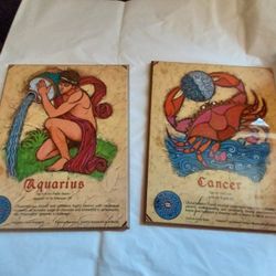 Set Of Zodiac Hanging Wooden Wall Plaques