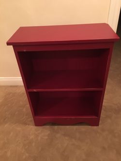 Pottery Barn deep red wood book case with adjustable shelf