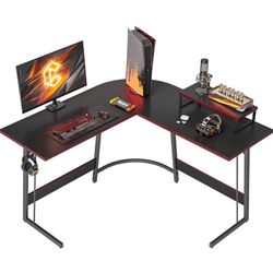CubiCubi L Shaped Gaming Desk Computer Office Desk with Carbon Fiber Surface, 47 inch Corner Desk