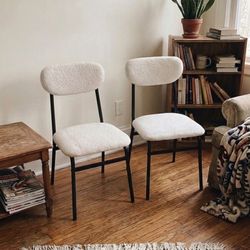 Set of 2 White Bouclé Modern Dining Chairs