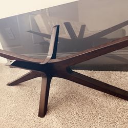 Like New Modern Glass Top Solid Wood Coffee Table 