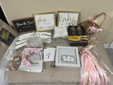 Pink, Navy, And Gold Wedding Supplies