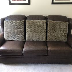 Leather Nailhead Sofa with Large Cushions