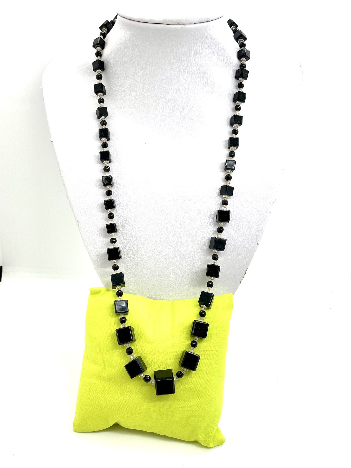 Estate Antique Black Cubed Glass Necklace
