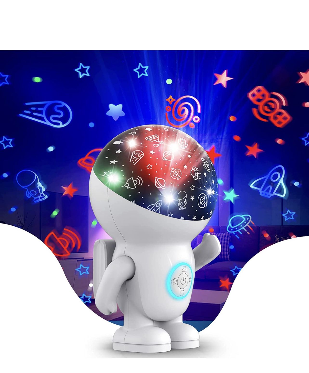 Astronaut Star Projector with Timer, 360 Degree Rotating Blue Halo Engergy Light Space Effect Kids Room Night Lights for Children Sleep Peacefully, Bi