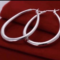 925 Sterling Silver U Style Hoop Earrings 