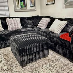 New Black Fuzzy sectional Couch