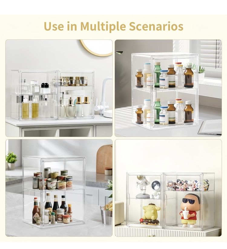 Acrylic Display Case, 2 Layer Clear Figure Display Cases for Collectibles with Magnetic Door, Acrylic Box with Movable Dividers 1 Pack