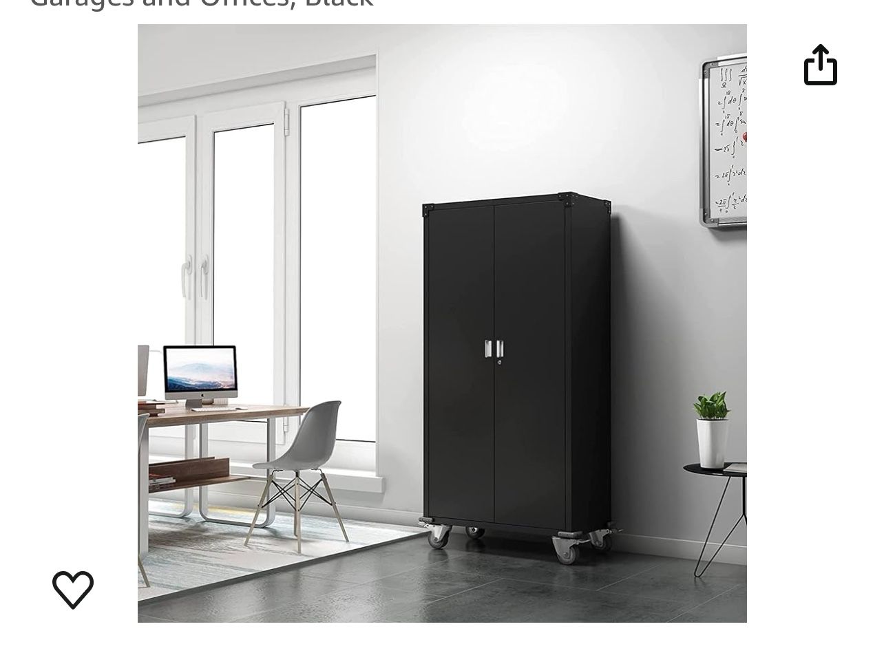  SIZE: 67.1L*19.5W*9.4H  Metal Cabinet 4 Adjustable Shelves and 2 Keys for Garages and Offices, Black