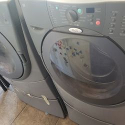 Grey Whirlpool W/D Set With Drawers