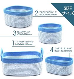 4-Pack Decorative Storage Baskets in Hand-made. Green, Blue, silver, and cream color