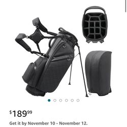 Golf Stand Bag with 14 Way Full Length Dividers, PU Leather Golf Bag for Men, Luxury Lightweight Waterproof Golf Bags with Stand, 6 Pockets & Cooler P