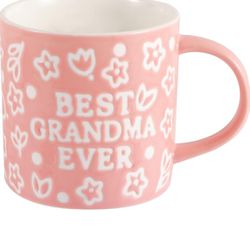  Grandma- Mothers Day Birthday Gifts for from Granddaughter Grandson - best grandma Ever Floral Embossed Pattern Ceramic Coffee Mug 13.5OZ