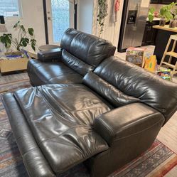 Beautiful Elegant Upscale Luxury Gray Italian Leather All Electric Powered Sofa