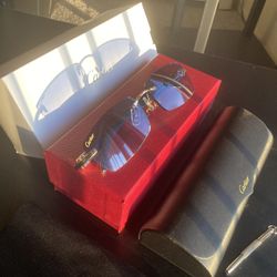 Cartier Buffalo Horn Sunglasses With Blue Tint