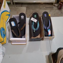 Ladies TEVA AND YELLOW BOX  SANDALS $15 Per Pair.