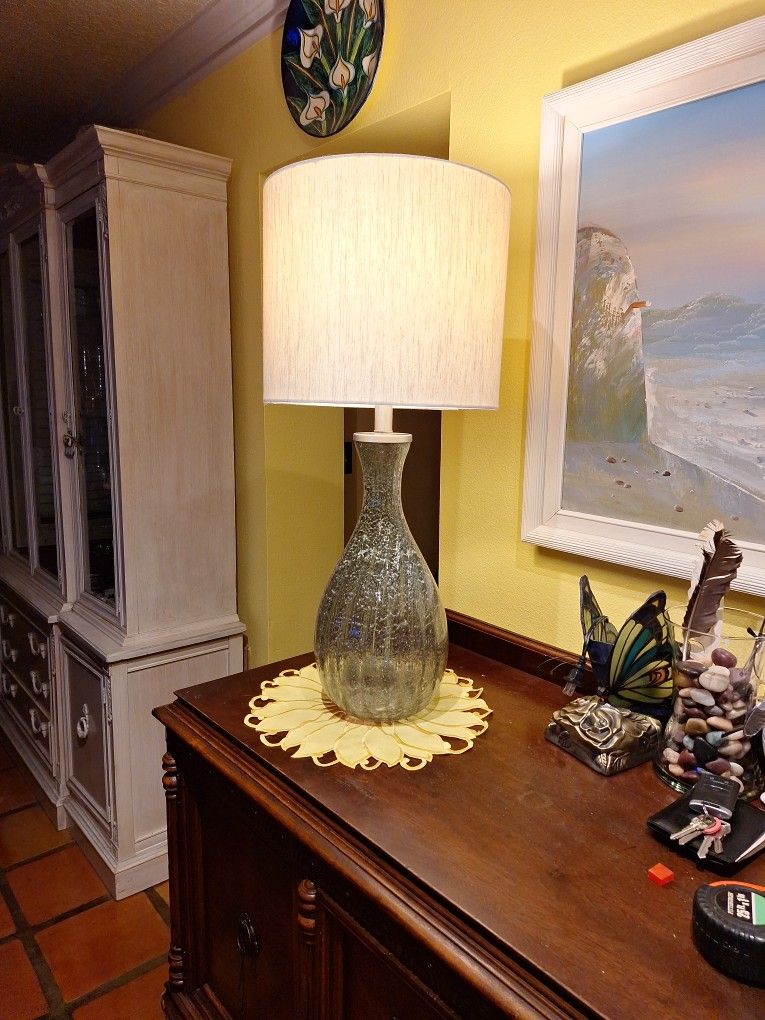 Mosiac Glass Lamp With Linen Shade NEW