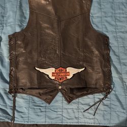 Genuine Leather Harley Patch Vest 