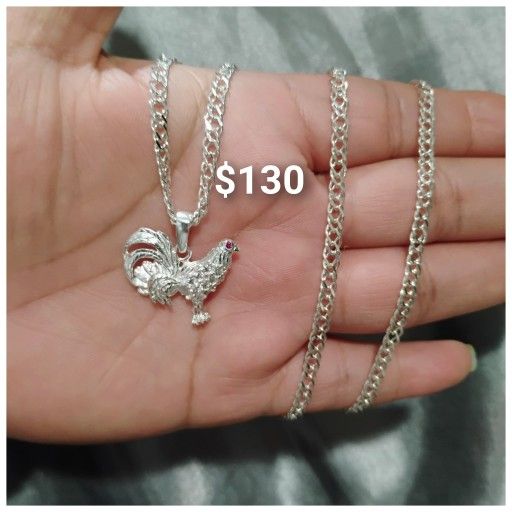925 Sterling Silver Chain With The Pendant/Cadena Con Dije De Gallo De Plata 925