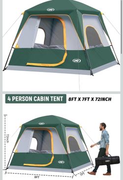 4  Person Tent, Portable Cabin Tent, Camping Tent 4-Person Easy Set Up, Waterproof with Top Rainfly for Outdoor Camping/Hiking