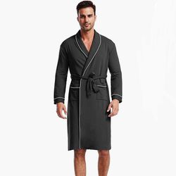 Ham & Sam Men's Bamboo Cotton Bathrobe Long Cotton Knitted Spa Sleepwear Soft Shawl Collar Kimono Big Tall Robe