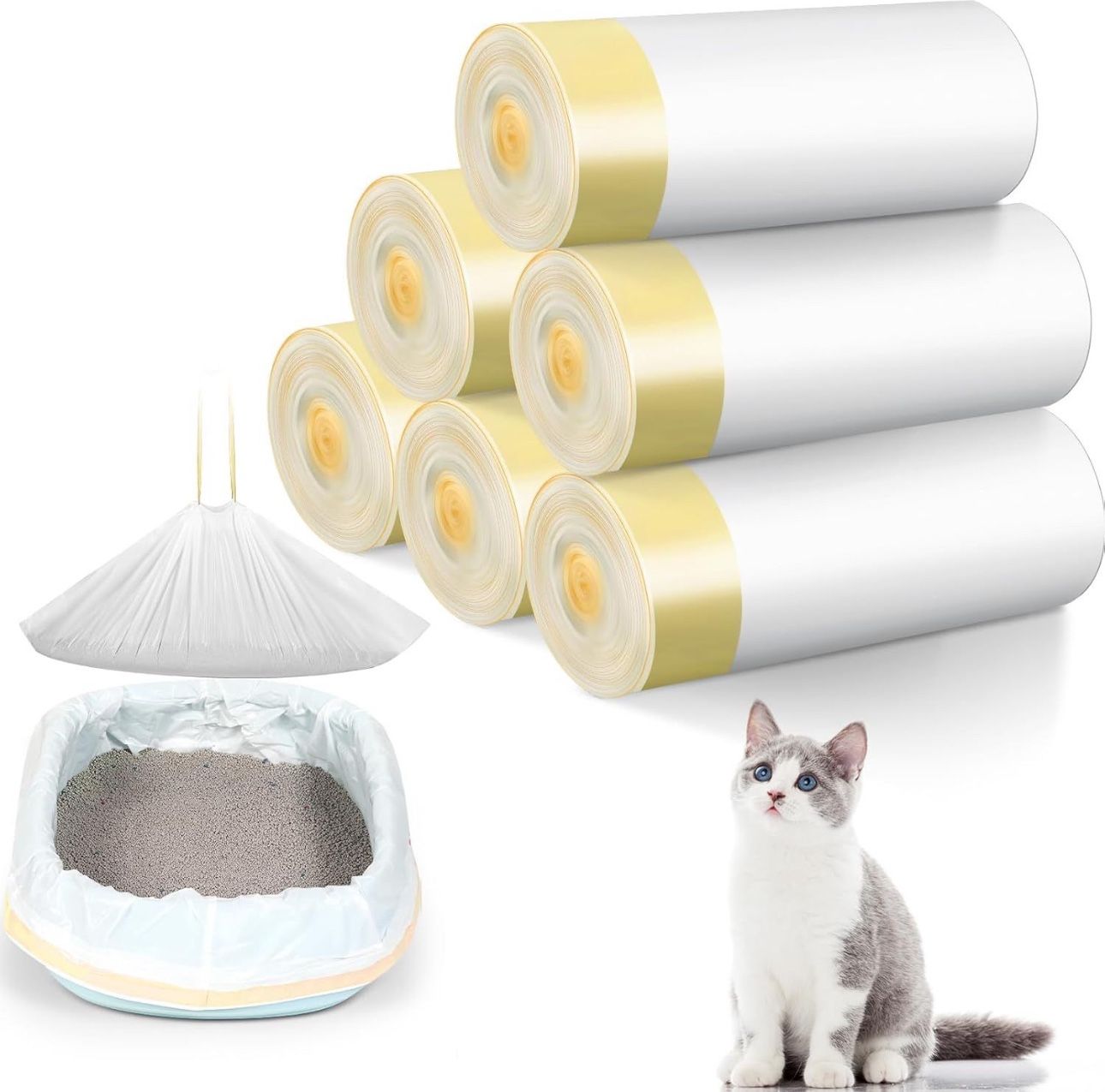 42 Pcs Cat Litter Box Liners Compatible with PetSafe ScoopFree Jumbo Durable Large Drawstring Cat Litter Pan Bags Unscented Tear Resistant Cat Litter 