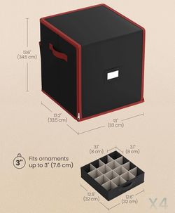 SONGMICS Christmas Ornament Storage Box w/ Side Open Stackable Container w/ Lid - Black