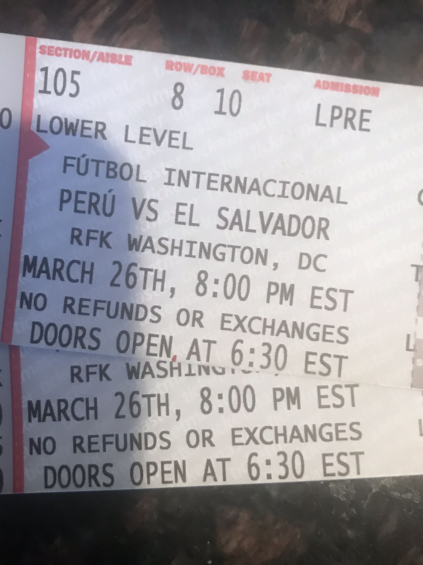 Peru vs El Salvador Tickets Pair