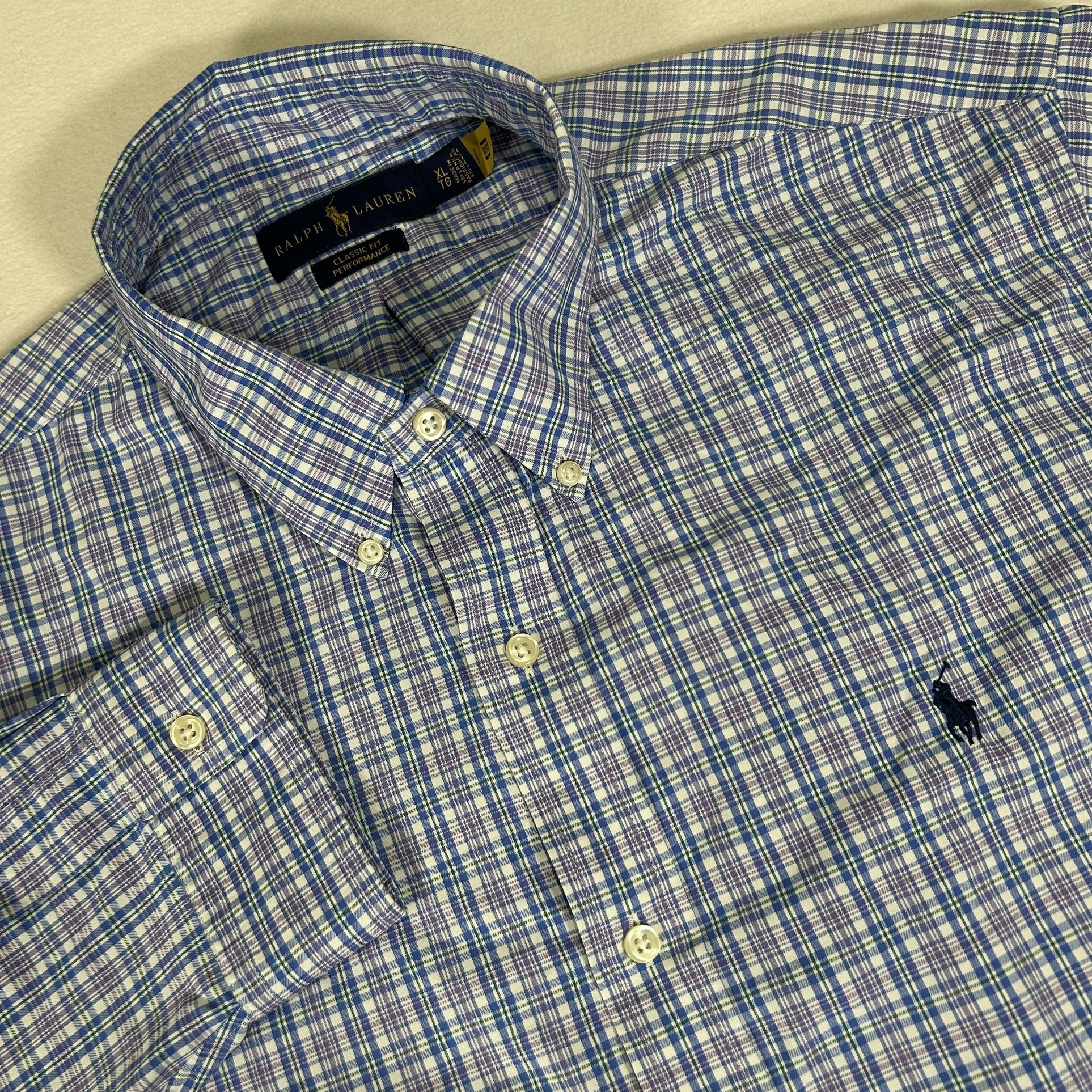 Ralph Lauren Mens XL Blue Purple Plaid Classic Fit Performance Stretch Shirt