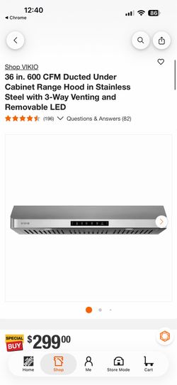 Shop VIKIO 36 in. 600 CFM Ducted Under Cabinet Range Hood in Stainless Steel with 3-Way Venting and Removable LED