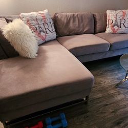MOVING SALE - XL Grey Velvet Sofa with Chrome Feet