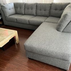 (Sold) Charcoal Gray Living Spaces L-Shape Sectional Sofa with Right Lounge Chaise