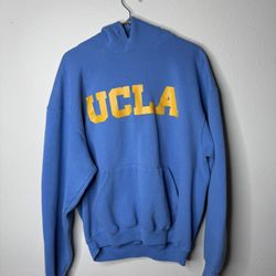 Vintage 90’s UCLA Bruin Basic Threads Pullover Hoodie Made In USA Blue/Yellow Large 
